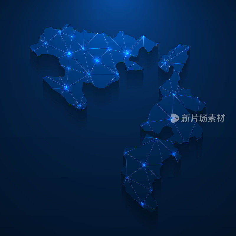 Republika Srpska地图网络-明亮的网格在深蓝色的背景